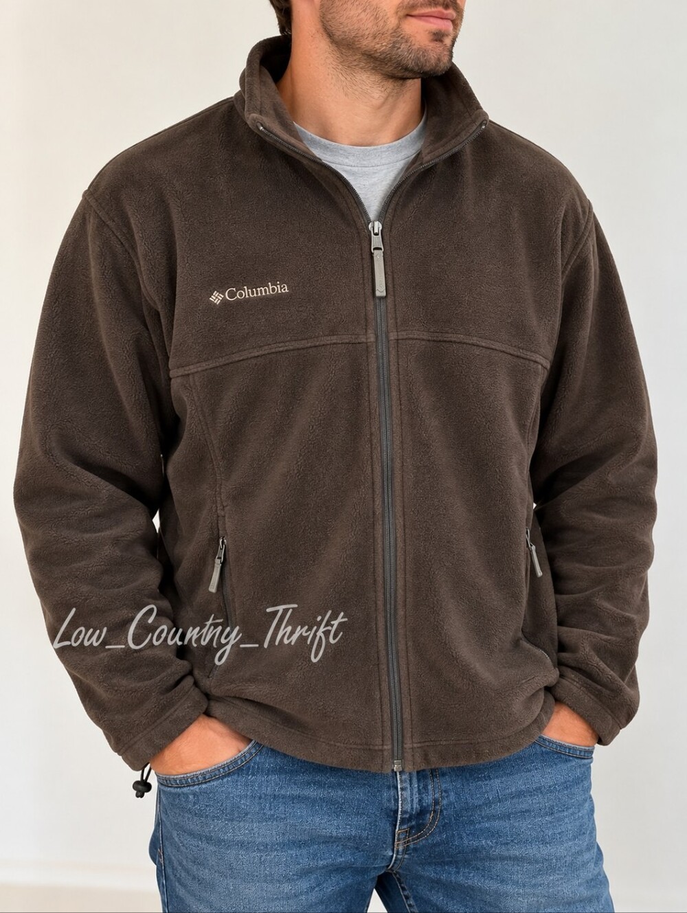 Columbia Men's Large Brown Fleece Jacket Full Zip Outdoor Hiking